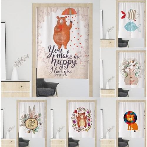 Japanese Cartoon Cotton Fabric Curtain Partition Door Curtain Kitchen Bathroom Half Panel Curtain Decoration Blackout Curtain