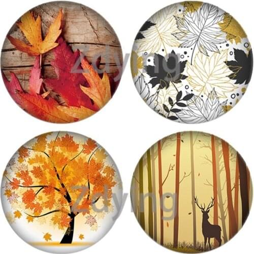 Zdying Autumn Maple Leaf Printed Glass Art Picture Cabochon Dome DIY Brooches Earrings Keychain Pendant Charm Jewelry Findings