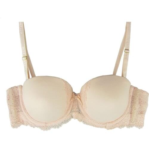 Padded Bra for Women Lace Bras 1/2 Cup Push Up Underwear Convertible Straps Pink And Black 34-36-38 B C Cup NO.20750-83N1