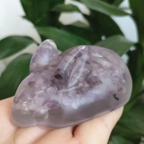 1pcs 8cm Natural amethyst gravel handmade resin glue rabbit natural crystal animal rabbite for home decoration