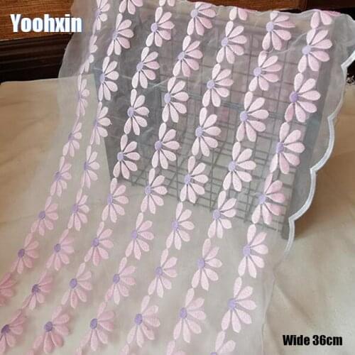 36cm Wide HOT Cotton Embroidery Purple flower lace fabric dubai sewing DIY trim fringe tulle applique Ribbon collar dress decor