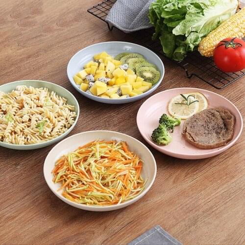 4Pcs 4 Colors Serving Plates Eco-friendly Fruit Plate Dessert Tray Tableware Food Snack Dish Plate Wheat Straw Lunch Dinner