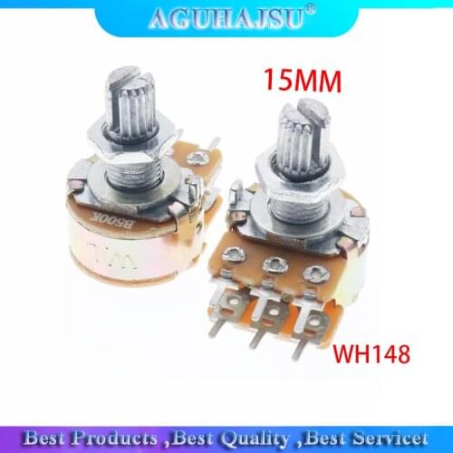 5pcs WH148 Dual Stereo Potentiometer B1K B2K B5K B10K B20K B50K B100 B500K shaft 15mm 15 shaft =15 6Pin Shaft Amplifier