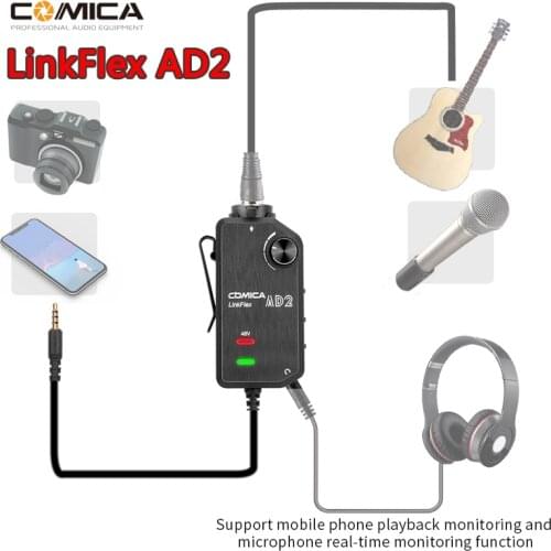 Comica LinkFlex AD2 Preamp Adapter Connector XLR 6.35mm-3.5mm Audio with Phantom Power for Camera Guitar Smartphone Microphone