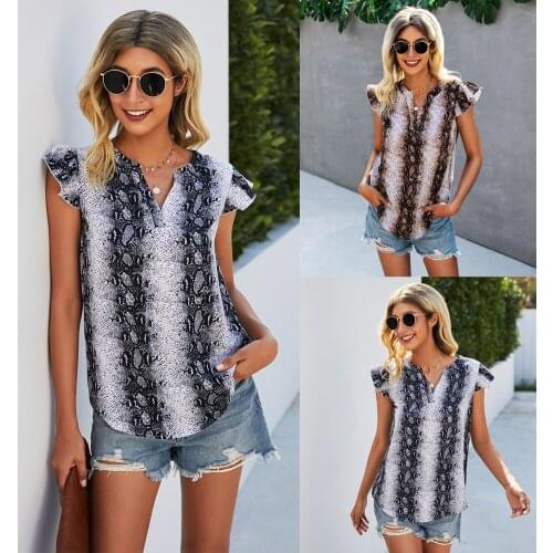 Blouses Femme Women 2021 New Arrival Summer Fashion Serpentine Printing Shirt v-neck Woman Short Sleeves Shirt ONYSY211S3180
