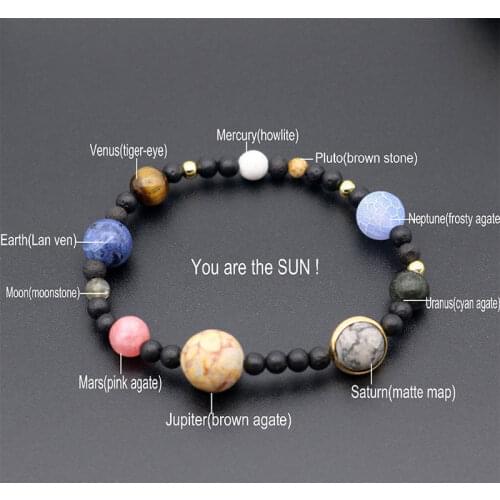 Galaxy Solar System Stars Earth Moon Bracelets Universe Nine Planets Natural Stone Bracelet For Women Man Fashion Jewelry