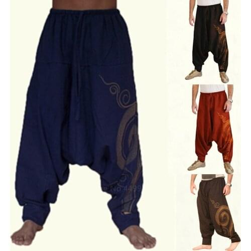 Medieval Pants Carnival Party Cosplay Costume Fashion High Waist Loose Printed Casual Trousers Mens Samurai Vintage Trousers