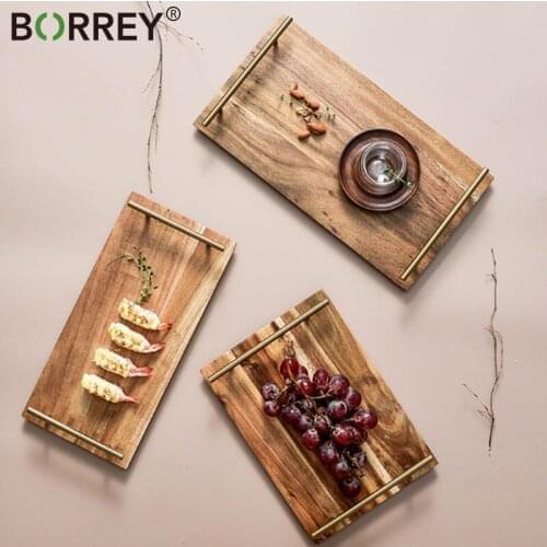 BORREY Wood Steak Plate Acacia Wood Food Serving Plate Japanese Sushi Tray Sushi Dim Sum Plate TeaTray Kitchen Wooden Dinnerware