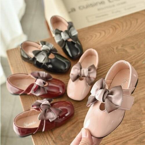 JY Children Bright Pu Flat Casual Princess Bowknot Girl Shoes 26-36 MQ8723 3Colors TX07