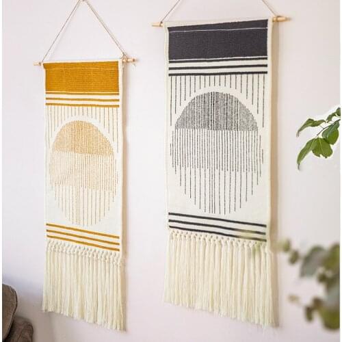 Home Boho Decoration cotton Tassel Handmade Woven Wall Hanging Tapestry colorful printing hand knotted wall decoration accessor
