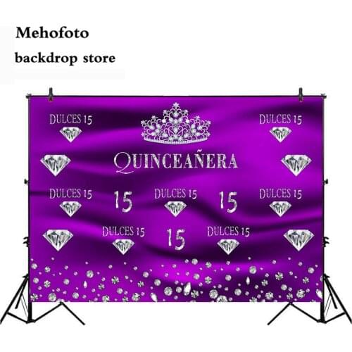 Mehofoto Dulces 15 Birthday Party Backdrop for Photography Diamond Purple Design Crown Photo Booth Background Studio 346