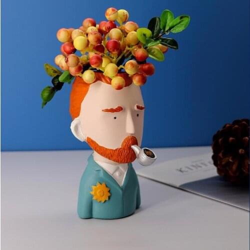 European Cartoon Van Gogh Flower Pot Resin Ornaments Home room Desktop Vase Accessories Crafts Coffee Table Sculpture Decoration