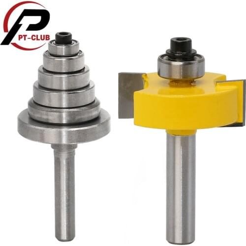 1/2'' 1/4'' 8mm Shank Rabbet Router Bit with 6 Bearings Set 1/8" 1/4" 5/16" 3/8" 7/16" 1/2" Bearings for Woodworking Tools