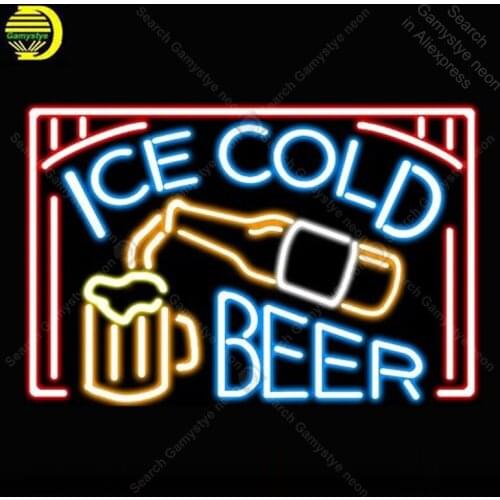 Ice cold Beer Neon Sign Neon Bulbs sign Iconic Beer Bar Club light Lamps Sign display advertise Letrero Neon enseigne lumine