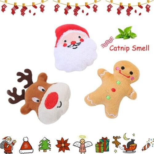 Pet Cat Christmas Santa Claus Toy Cute Cat Plush Soft Toys Catnip Chewing Molar Toys Interactive Toys for Cat Juguetes Para Gato