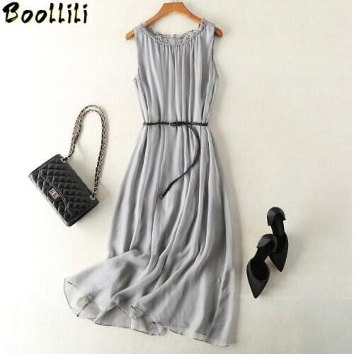 Summer 100% Silk Dress Women Sexy Boho Maxi Dress 2020 Fashion Ladies Dresses Vintage Elegant Beach Women Dress Vestidos