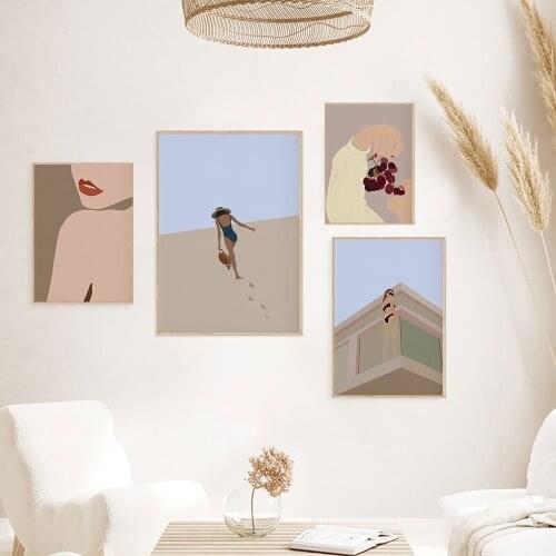 Minimalist Abstract Girl Boho Wall Art Canvas Painting Nordic Posters and Prints Wall Pictures for Living Bedroom Decoration