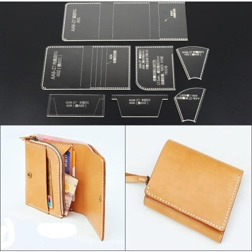 1Set DIY leather craft Short folded wallet Acrylic template Sewing Pattern Home DIY Stencils 11x8.5x1.5cm