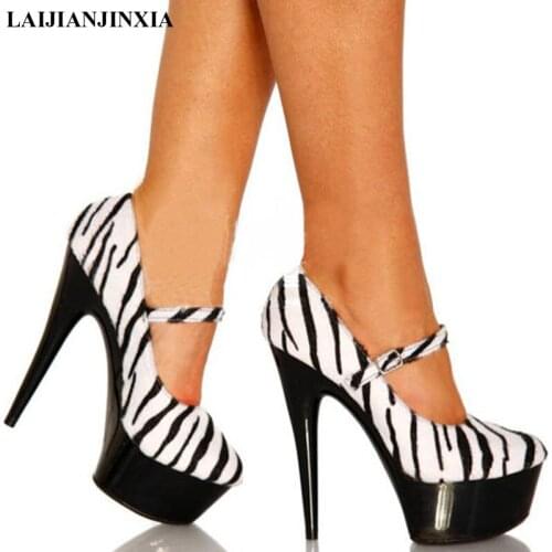 New 6 inches, summer sexy shoes, 15cm heels with zebra print sandals, party model runway, pole dancing shoes
