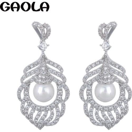 New Trendy Women Bridal Jewelry Silver Plated Earrings Fashion Imitation Pearl Earring With Pearl pendant GLE4464