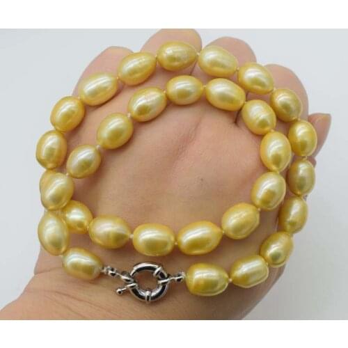 Freshwater pearl egg champagne 10*13mm necklace nature FPPJ wholesale beads 18inch