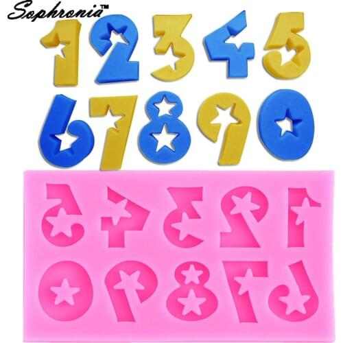 Sophronia F1107 Number With Stars Cake Silicone Mold Fondant Cake Decorating Tools Numbers Modeling Chocolate Candy Jelly Mould