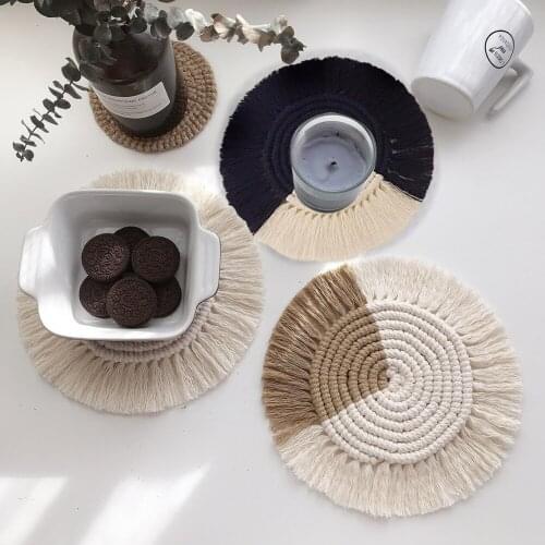 Nordic Macrame Cup Pad Bohemia Coaster Dining Table Mat Handmade Cotton Braid Non-slip Insulation Mat Home Table Decoration