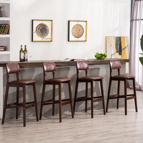Nordic Solid Wood Living Room Restaurant Bar Chair Modern Minimalist Hotel High-foot Bar Chairs Kitchen Cafe Backrest Bar Stools