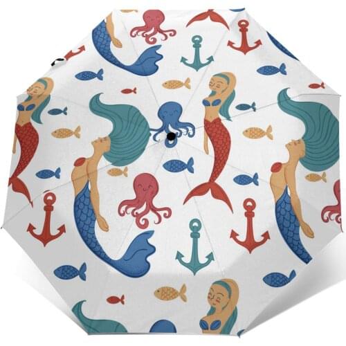 Marine Mermaids Windproof Automatic Folding Inverted Umbrella Portable Paraguas for Man Woman