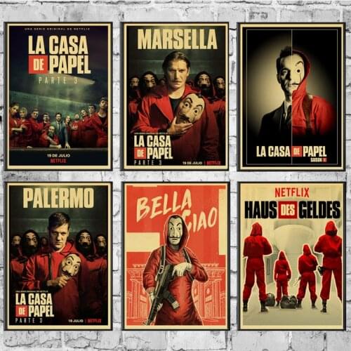 Hot Newly TV Show Money Heist Season 3 Vintage Poster kraft paper Wall Stickers Retro Poster Prints For Bar And Home Decor