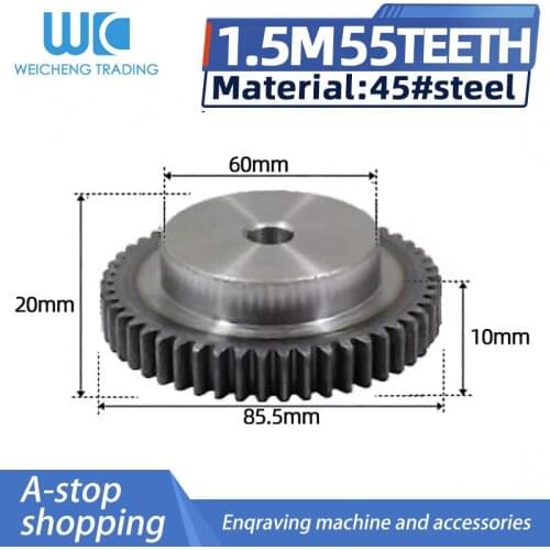 1.5M 55Teeth 10mm 1.5Module 55T Gear Wheel 45Steel Spur Gear Pinion 10mm Bore 1.5 Mould 55Tooth Metal Gear Wheel Pulley