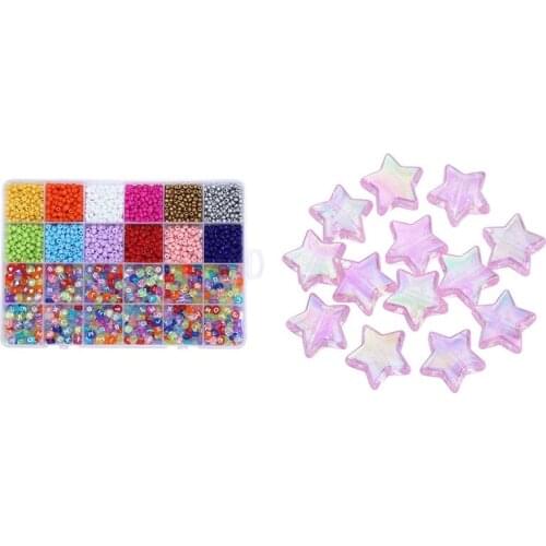 1 Set 4Mm Rice Beads+Acrylic English Letter Bead Set & 1 Set 10Mm Environmental Protection Glue Five-Pointed Star Beads