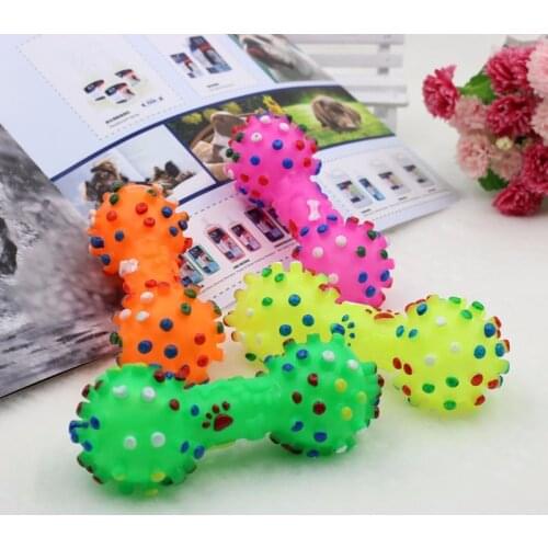 1pcs Pet Dog Cat Puppy Sound Polka Dot Squeaky Toy Rubber Dumbbell Chewing Funny Toy