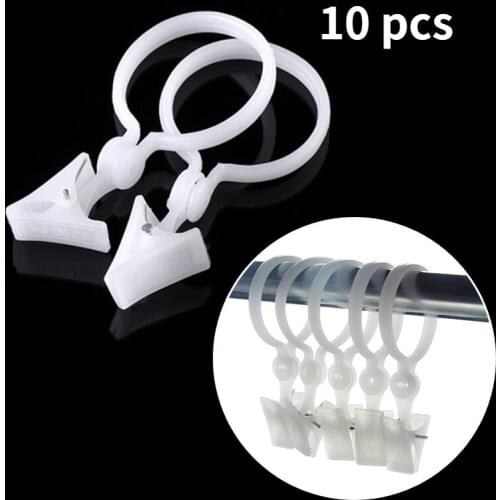 10pcs/set Curtain Clips Plastic Window Curtain Rings Clip Portable Retro Drapes Ring Hook Removable Clamps for Roman Rods
