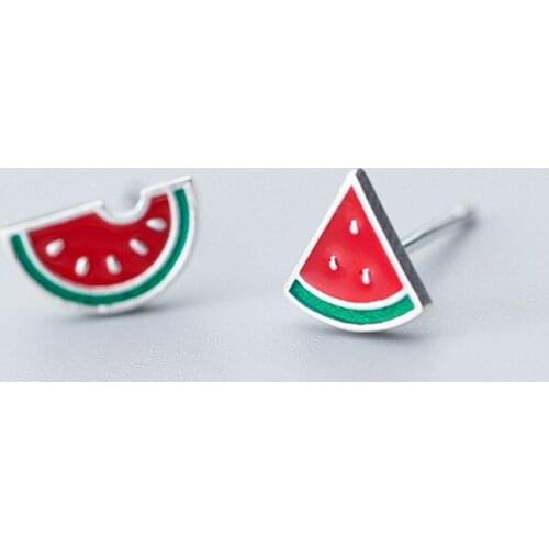 100% 925 Sterling Silver Watermelon Stud Earrings For Women Girl 2020 Prevent Allergy Engagement Accessories Pendientes Gift
