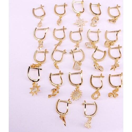 12Pairs, Mix shape Micro Pave CZ Charms Pendants Dangle Earrings Hoop With Small Drop Earrings Ear Piercing Jewelry