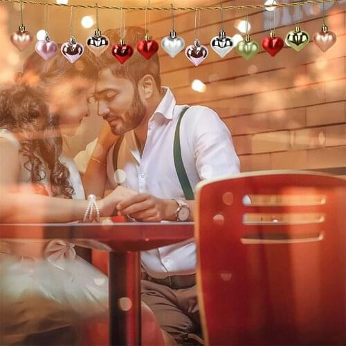 24pcs Heart Shaped Baubles Heart Valentines Day Ornament Hanging Decoration Shatterproof for Holiday Party JA55