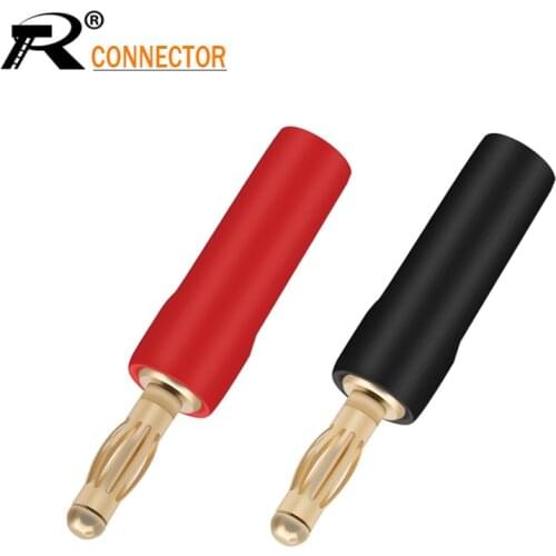 2pcs 4mm Banana plugs Gold plated speaker connector adapter audio wire connector 1pair black&red in silicon tube