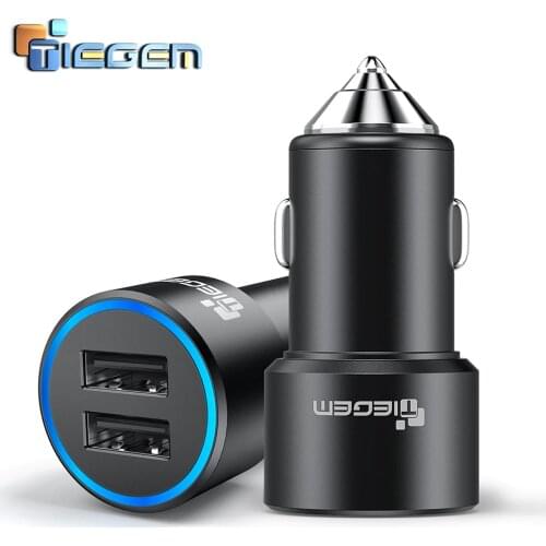Tiegem Dual USB Car Charger 3.1A Metal Car-Charger Mobile Phone Car USB Charger Auto Charge 2 Port for Samsung iPhone Adapter