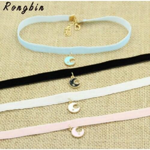 Black White Velvet Chokers Necklaces For Women Punk Style Gothic Statement Necklace Moon Short Collars Bijoux Collier Femme