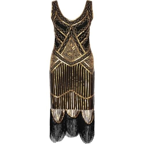 Embellished Art Deco 1920s Flapper Dress Vintage Roaring 20s Great Gatsby Costume Dress Fringed Beaded Sequin Party Dress