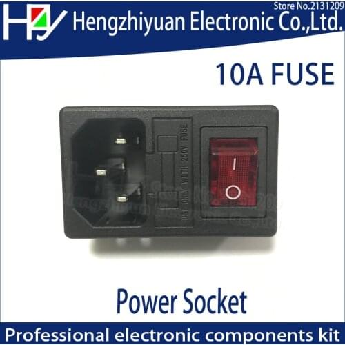 Hzy with 10A fuse ! Red Rocker Switch Fused IEC 320 C14 Inlet Power Socket Fuse Switch Connector Plug Connector