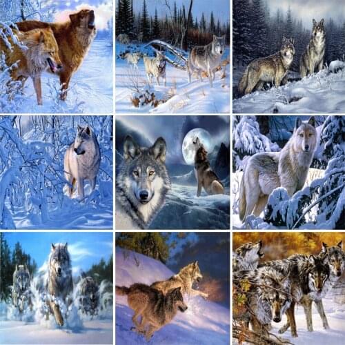 IHWA Wolves Series 5D DIY Diamond Painting Full Square Round Diamond Embroidery Mosaic Home Decor