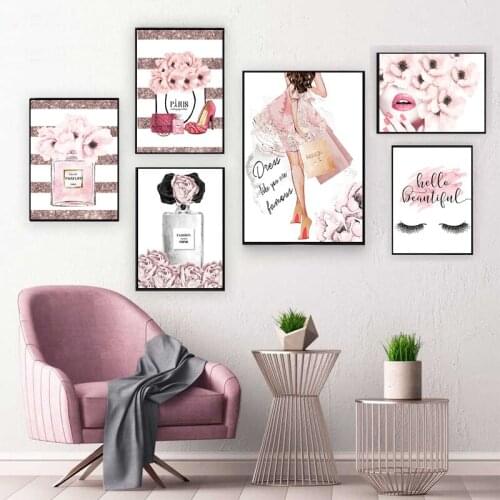 Nordic art wall diamond painting fashion pink girl room decoration mosaic handmade gift lipstick high heels rhinestone painting