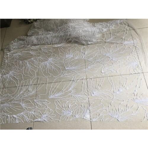 Nice looking glued glitter lace fabric latest YG-216 big flowers pattern for fashion dress or wedding decoration