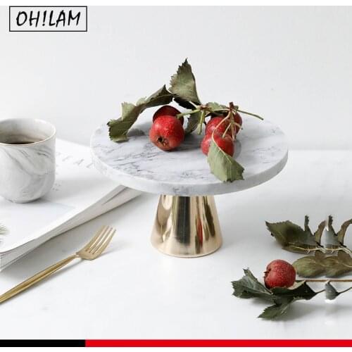 Creative Home Natural Champagne Marble Cake Stand Dessert Fruit Serving Plate Tray on Pedestal Stand-Tea Party Serving Platter