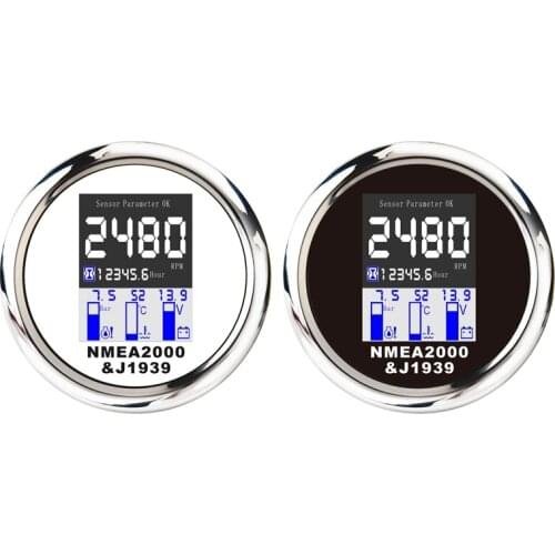 NMEA 2000 85mm 4 in 1 Multi-Functional Meter Digital Tachometer Water Temp Oil Pressure Gauge Voltmeter with Alarm