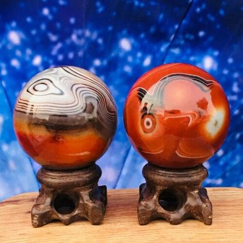 Natural Two Polished Silk Banded Lace Agate Crystal Ball