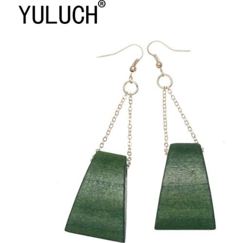 YULUCH Novelty Geometry Natural Wood Pendant Alloy Chain Earrings For Woman Valentines Day Special Gift Ladies Girl Jewelry