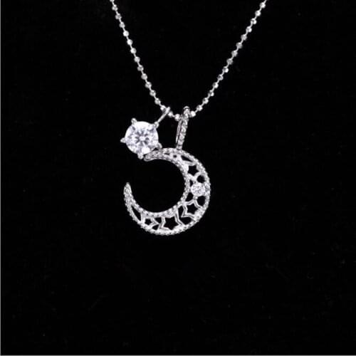 New Fashion Exquisite 925 Sterling Silver Jewelry Hollow Star Moon Crystal Temperament Clavicle Chain Pendant Necklaces H309